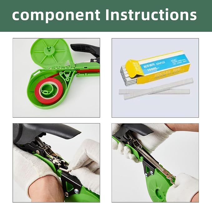 Suca Plant Tying Machine, Lightweight Plant Tying Tape Tool to Tie Up Vine Quickly, Tie Tapener Gun with Tapes and Staples Green