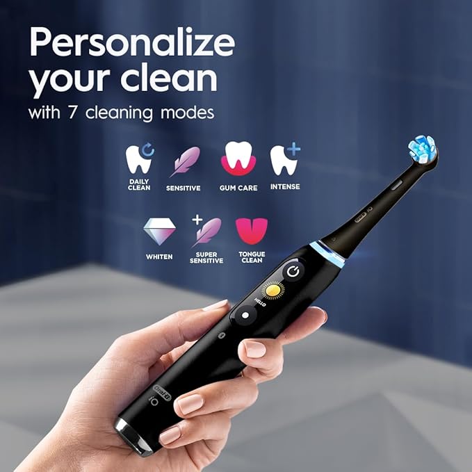Oral-B Rechargeable Electric Toothbrush, iO9 Genius, 7 Cleaning Modes, Interactive Display, Charging Travel Case, Visible Pressure Sensor, 4 Brush Heads, Rose Quartz