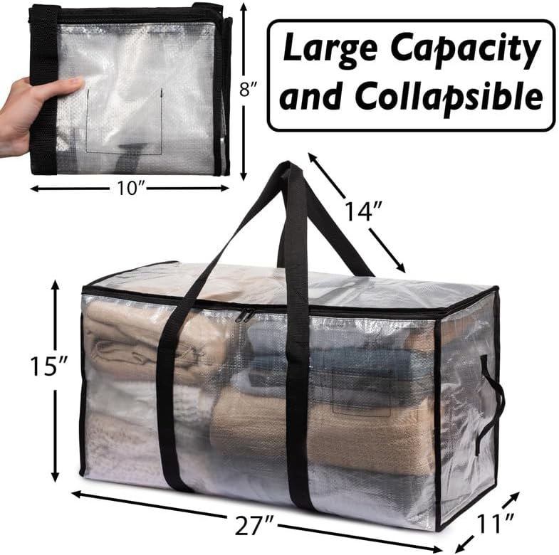 ClearSpace Heavy Duty Moving Bags or Storage Bins with Lids, Clear, 4 Pack