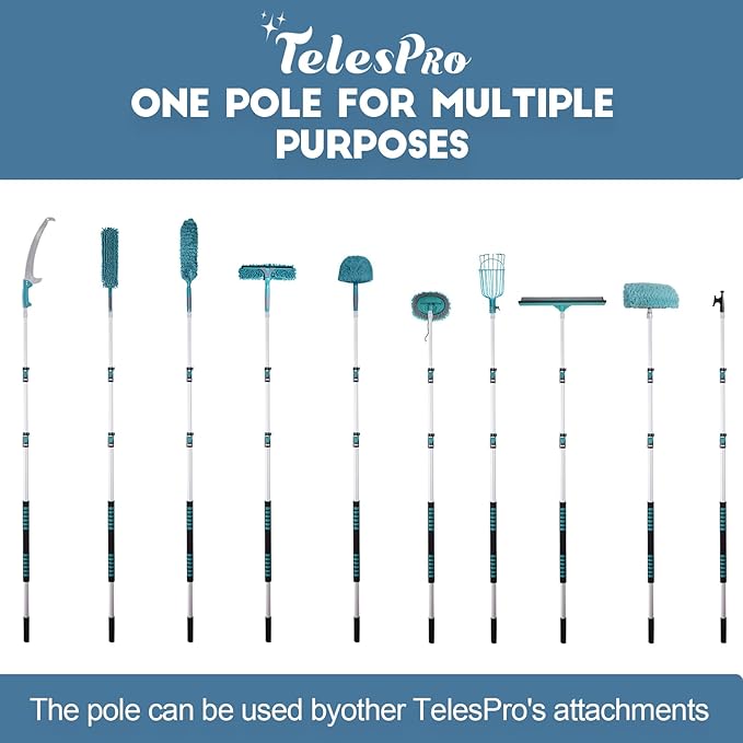 TelesPro 36 Foot High-Reach Duster Kit with 7-30FT Extendable Pole - High Ceiling Duster Cleaning Kit with Telescopic Pole,Cobweb Duster, Chenille Ceiling Fan Duster, Microfiber Feather Duster