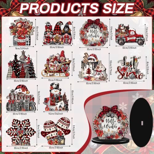 Leinuosen 12 Pcs Christmas Table Decorations Buffalo Plaid Red Black Christmas Tiered Tray Decor Wooden Gnome Santa Claus Table Centerpieces Farmhouse Xmas Decor for Home Kitchen Coffee Bar Shelf