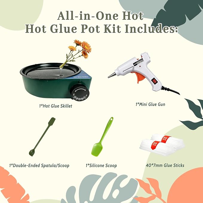 2-in-1 Hot Glue Pot for Crafting with Mini Glue Gun & 40 Glue Sticks | Dip & Coat Eases Fatigue, 212℉-392℉ Adjustable Temp, 580ml Large Cap, Bulk Floral DIY, Silicone Tools Stir & Wipe Extra Glue