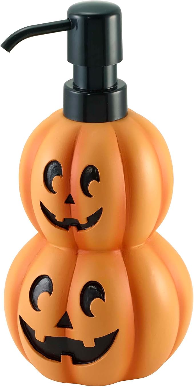 Avanti Linens – Soap Dispenser, Decorative Lotion Pump for Bathroom or Kitchen Countertop, Hand Painted Resin Halloween Decor (Stacked Pumpkins)