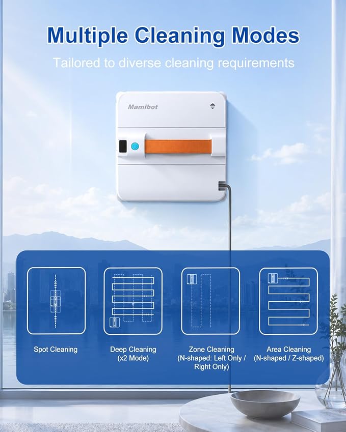 Mamibot W120-DP Robot Window Cleaner for High-Rise Glass - 3200Pa Strong Suction, Multiple Cleaning Modes,4 Water Spray Nozzles,Edge Detection Technology,App&Remote Control(Orange)