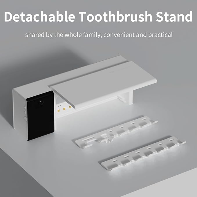 UV Toothbrush Holder Wall Mounted for Bathrooms | Smart Tooth Brush Sanitizer and Holder | Dual Toothbrush Stands | Sterilizer and Hot Air Drying | LED Clock Display, Motion Sensor, Bathroom Decor