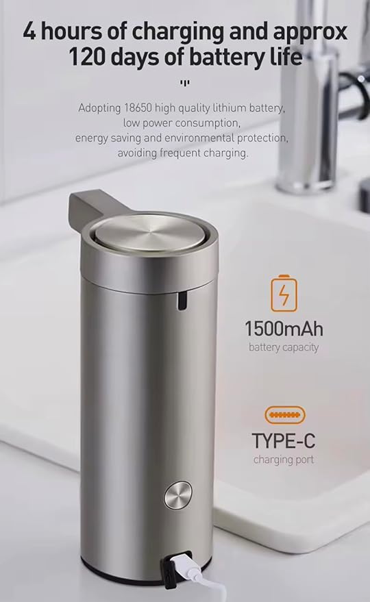 9 oz. Automatic Soap Dispenser – Touchless Infrared Sensor, Stainless Steel, IPX5 Waterproof, USB-C Rechargeable, for Bathroom & Kitchen, Hands-Free Soap Dispenser (Brushed Silver)
