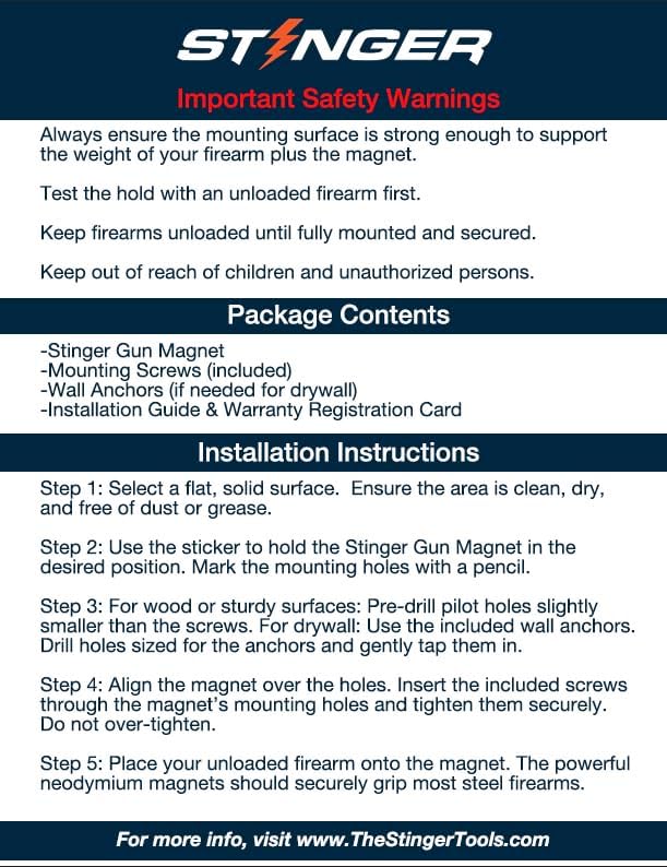 Stinger Prime Gun Magnet Mount, w/Trigger Guard Protection, Magnetic Gun Mount for Car, Truck, Desks, Safes, Walls, Gun Magnet for Handgun Rifle Shotgun Pistol Revolver