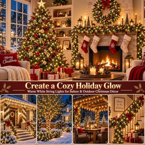 OZS Connectable 2-Pack 164Ft 400LED Christmas String Lights, Warm White