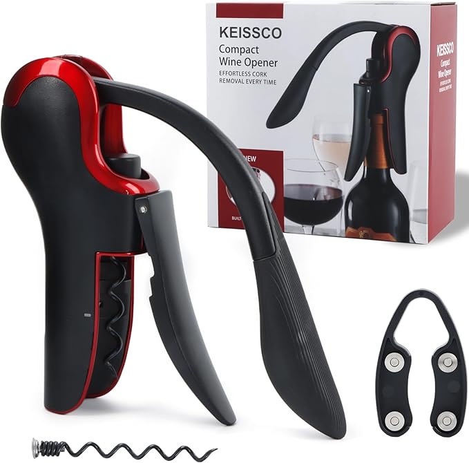 KEISSCO Wine Opener Compact Vertical Corkscrew Wine Bottle Opener with Built-in Foil Cutter