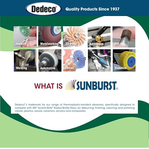 Dedeco Sunburst Radial Bristle Discs 48-Pack - 5/8" Curved - Light Green 14000 Grit (Ultra-Fine, 1 Micron) - Aluminum Oxide for Polishing & Finishing