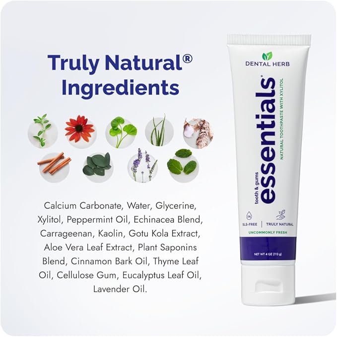 Dental Herb Company Essentials Fluoride-Free Toothpaste, 3 Pack, 4 oz | Plant-Based, Fresh Breath, SLS-Free, Clean Ingredients, Daily Toothpaste