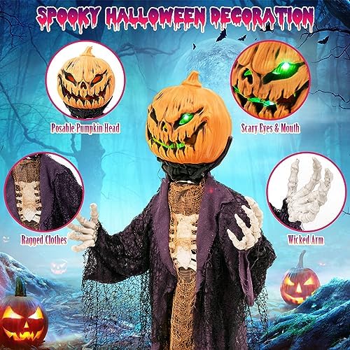 Tangkula 5.6 FT Halloween Animated Pumpkin Scarecrow with Moving Head