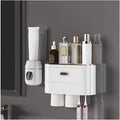 Toothbrush Rack Wall-Mounted Toothbrush Holder Punch-Free Multifunctional Storage Rack with Mouthwash Cup Toothpaste Squeezer Kit Bathroom Toothbrush Holder(A,Medium)