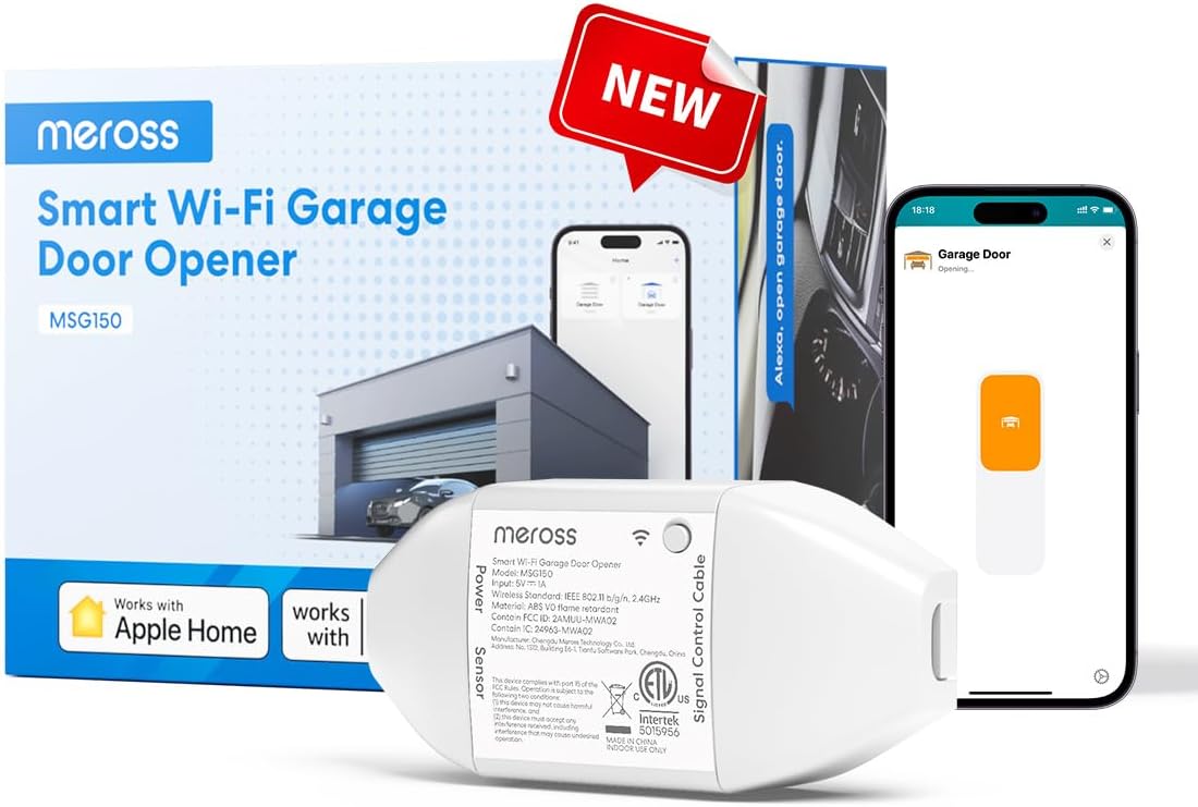 meross Smart Garage Door Opener Remote, Apple HomeKit Support, MSG150HK | Work with Google, Alexa, SmartThings and CarPlay, App and Voice Control, Auto Close, Easy to Install, Enhanced Compatibility