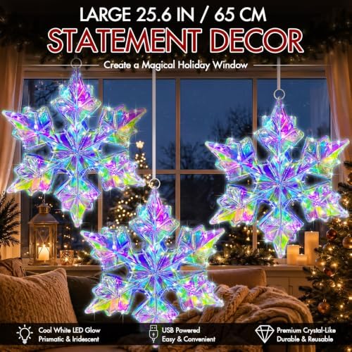Nuanchu 4 Pcs 25.6" LED Christmas Snowflake Lights Decor, Laser