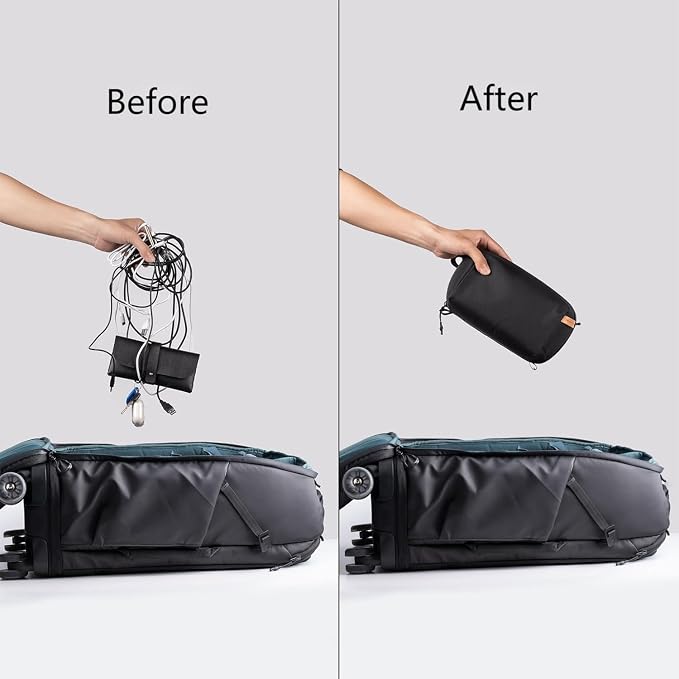 PGYTECH Travel Tech Organizer, Waterproof Tech Bag, Electronics Accessories Organizer Travel Carrying Case, Organizer Bag for Cables, Cord, Phone Batteries, Charger,Photography SD Card, Black