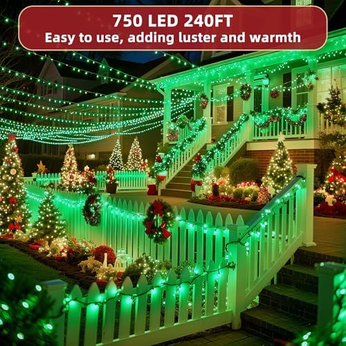 240ft Outdoor Christmas Lights, 750 LED Super Long String Lights 12 Modes & Timer Memory, Dimmable Outsite Waterproof Light Strings for Xmas Tree Garden Wedding Party Holiday Decorations Green