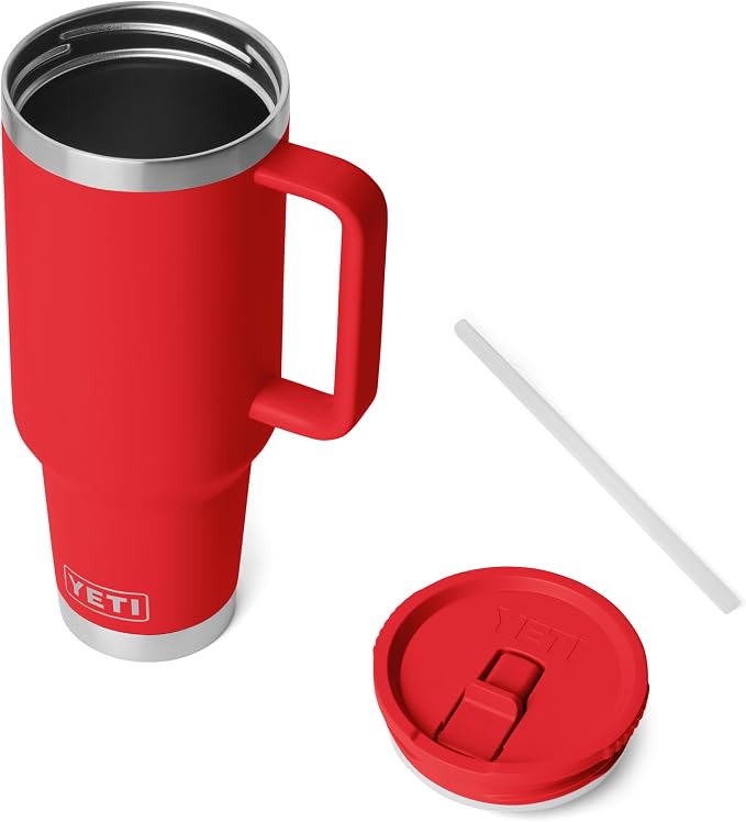 YETI Rambler 40 oz Travel Mug with Flip Straw Lid – Stainless Steel, Vacuum Insulated, Leakproof, Cup Holder Friendly, Rescue Red
