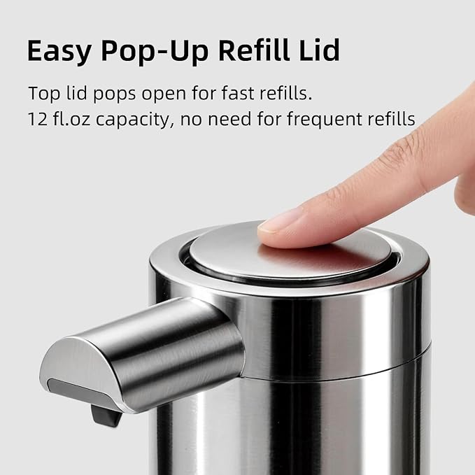 Automatic Soap Dispenser, 2-Pack, 12 fl oz, Stainless Steel, Touchless | Liquid Hand Soap Dispenser, Variable Dispense, Rechargeable, No-Drip Spout, For Kitchen and Bathroom (Silver)