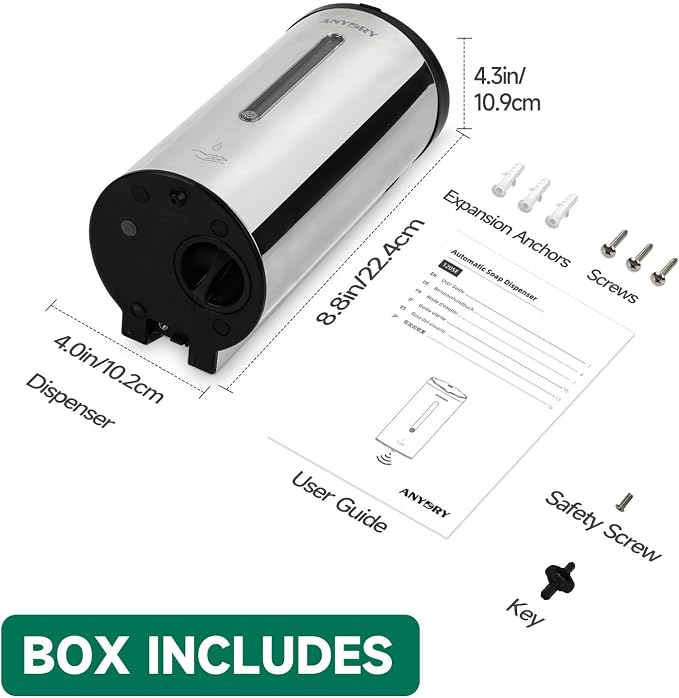 anydry Touchless Automatic Liquid Soap Dispense Wall Mount 25oz Large Capacity Stainless Steel for Commercial (Polished)