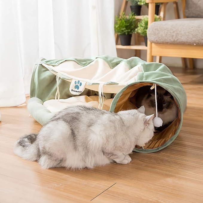 2-in-1 Cat Bed Play Tunnel with Removable Washable Mat for Pets Cats Dogs Rabbits and Pets Kittens for Home Foldable Soft Cat Tunnel Tubes Toys Pet Play Bed Indoor