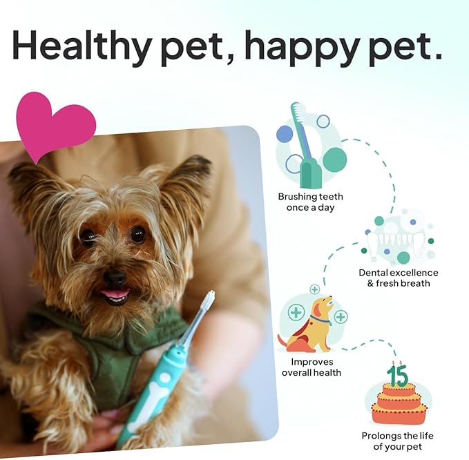 Electric Dog Toothbrush Large | Silent and Vibration-Free | Vet-Developed Electrolytic Technology | No Toothpaste Needed | Built-in Timer and App | Large Brush Head for Dogs Over 44 lbs