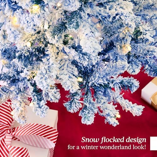 Best Choice Products Artificial Flocked Christmas Tree, 6ft Premium Pre-Lit Colorful Pine Holiday Décor w/250 Twinkle Lights, Metal Base - Baby Blue