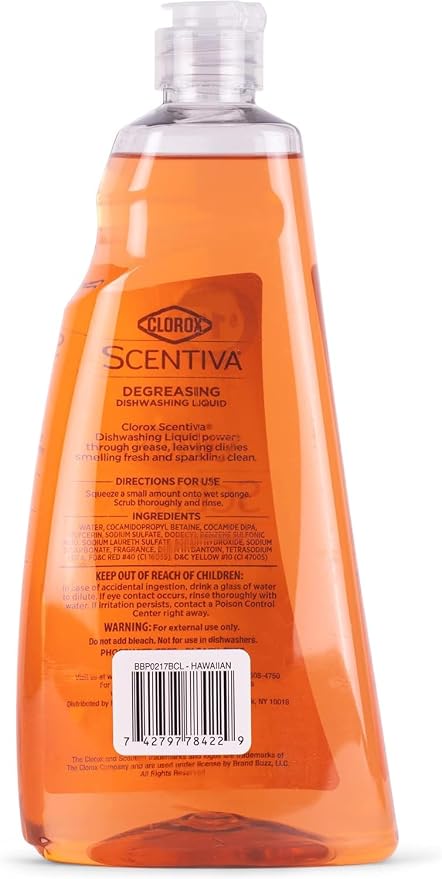 Clorox Scentiva Dish Soap with Island Sunshine Fragrance, Tropical Aromatic Scent, Grease-Fighting Dishwashing Liquid, 26 Fl Oz, 2 Pack Multi-Pk