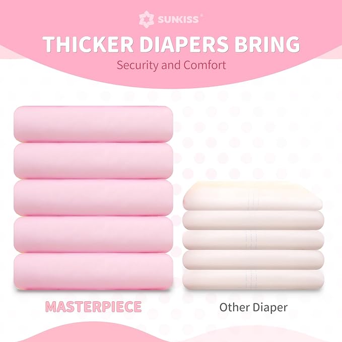 SUNKISS Masterpiece Adult Diapers with Tabs, Unisex Disposable Incontinence Briefs for Women and Men, Odor Control, Pink, Large/XLarge, Previously Large,10 Count (Pack of 2)