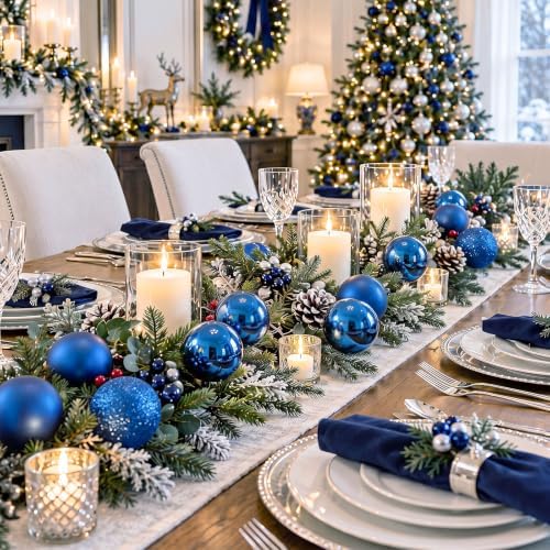 Jenaai 12 Pcs Blue Christmas Ball Ornaments 3.15Inch Plastic Hanging Bauble