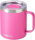 SUNWILL Insulated Coffee Mug, Stainless Steel 14 oz, Splash-Proof Lid | Keeps Drinks Hot & Cold, Powder-Coated Magenta Finish, Dishwasher Safe, Ideal for Home & Office
