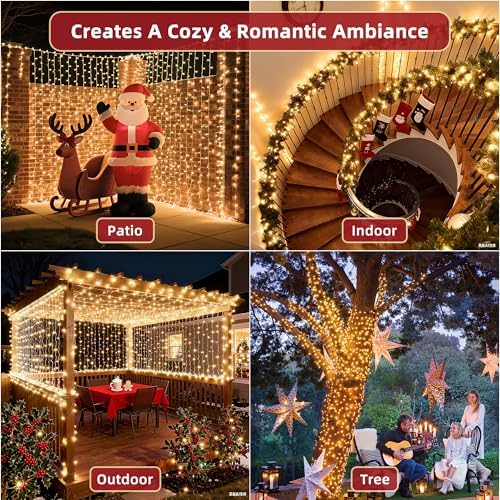 300 LED Outdoor Christmas Lights 75ft, 12 Lighting Modes Indoor String Lights Dimmable & Timer Memory, Outsite Waterproof Tree Lights for Xmas Garden Wedding Party Holiday Decorations Warm White