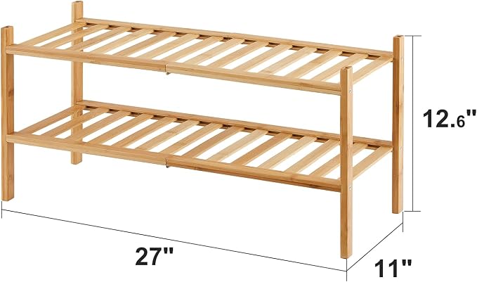 viewcare 2-Tier Bamboo Shoe Rack for Entryway, Bamboo Wood Shoe Organizer for Hallway Closet, Free Standing Shoe Racks for Indoor Outdoor