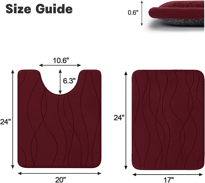 YIHOUSE Bathroom Rugs Set 2 Piece, Memory Foam Bath Mat Red | U Shaped+Small Mat, Ultra Soft, Absorbent, Non-Slip, Machine Washable, for Bathroom, Sink and Toilet