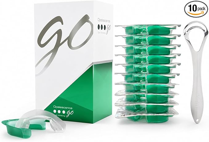 Opalescence Go 15 Hydrogen Peroxide Prefilled Teeth Whitening Trays 5194-TS | Hydrogen Peroxide 15% - Includes & Tongue Scraper - Developed by Dentists (10 Treatments) Mint Flavor