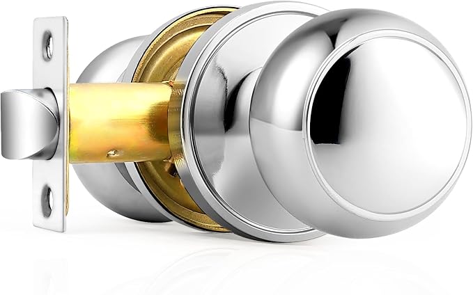 Probrico Polished Chrome Passage Door Knob, Interior Door Lock for Hallway Closet, Keyless Round Ball Knob Handle, No Locking, 1 Pack