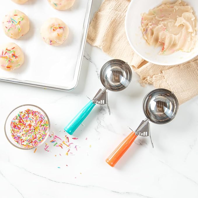 Restaurantware 6.5 Ounce Portion Scoop, 1 Trigger Release Stainless Steel Cookie Scoop - With Teal Handle, Stainless Steel Disher, For Portion Control, Cookie Dough, Cupcake Batter, Or Ice Cream