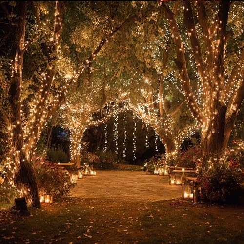 TW SHINE Christmas Lights, 600 LED 196FT Christmas String Lights Plug-in with 8 Modes Timer and Remote, Waterproof Outdoor Decorations for Bedroom Wedding Party Yard Tree Decor, Warm White