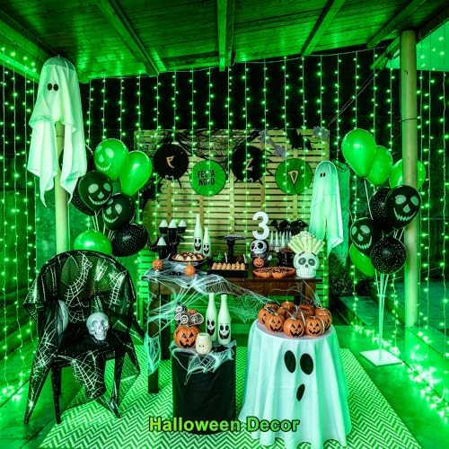 JMEXSUSS 300 LED Green Curtain Lights for Halloween Decor, 9.8x9.8ft