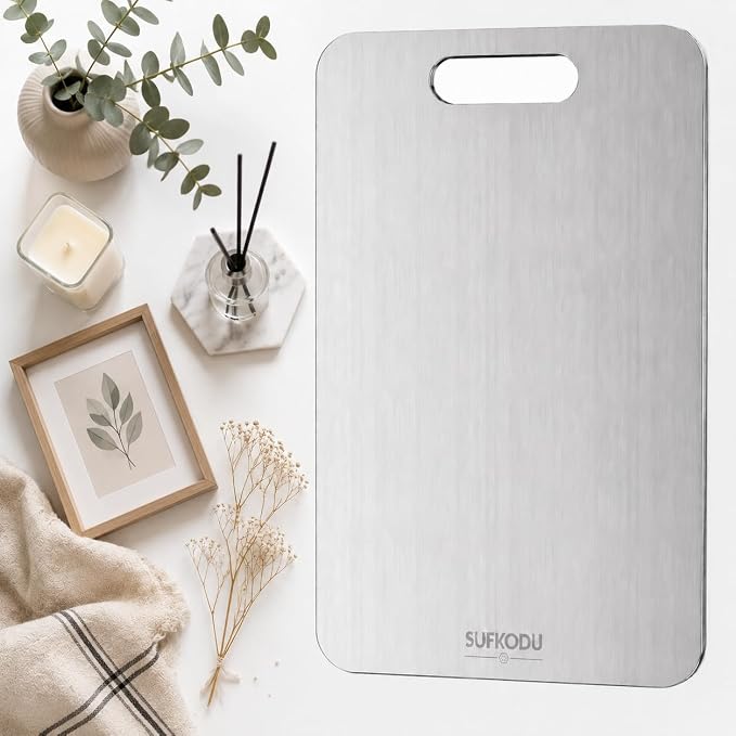 Full-size Titanium Cutting Board, 100% Pure Titanium Cutting Boards for Kitchen, Double-sided Titanium Cutting Boards,Separate Raw and Cooked Food Areas,12.2"L*7.2"W