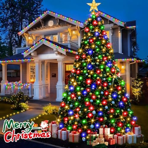 KNONEW 600ft 1500 LED Outdoor Christmas String Lights 8 Modes & Timer Fairy Light Plug in Waterproof Hanging Lighting for Xmas Yard Tree Wedding Party Holiday Decorations(Multicolor)