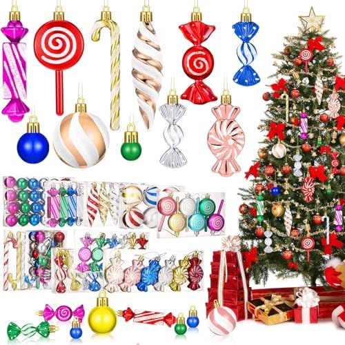 96 Pcs Christmas Tree Ornaments Colorful Candy Ball Ornament