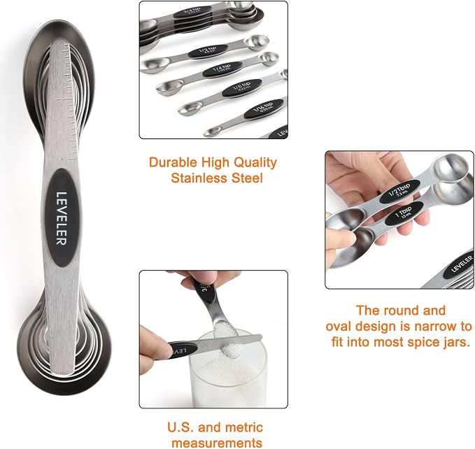 Magnetic Measuring Cups and Spoons Set of 17 Including 8 Stainless Steel Stackable Magnetic Measuring Cup 8 Magnetic Measuring Spoon with Leveler for Dry Liquid Ingredient