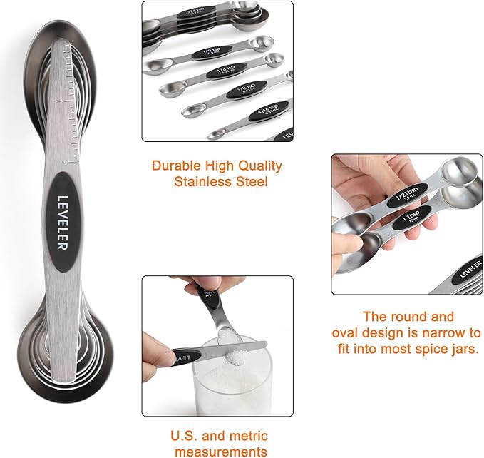 Magnetic Measuring Cups and Spoons Set Stainless Steel Stackable 7 Magnetic Metal Measuring Cup 8 Magnetic Measuring Spoon with Leveler for Dry Liquid Ingredient