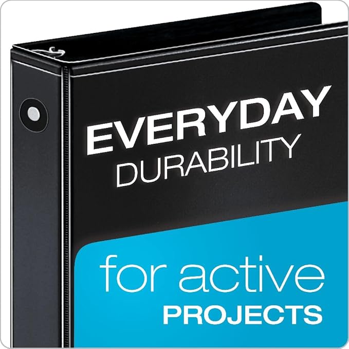 Cardinal Economy 3-Ring Binders, 1.5", Round Rings, Holds 350 Sheets, ClearVue Presentation View, Non-Stick, Black, Carton of 12 (90630)