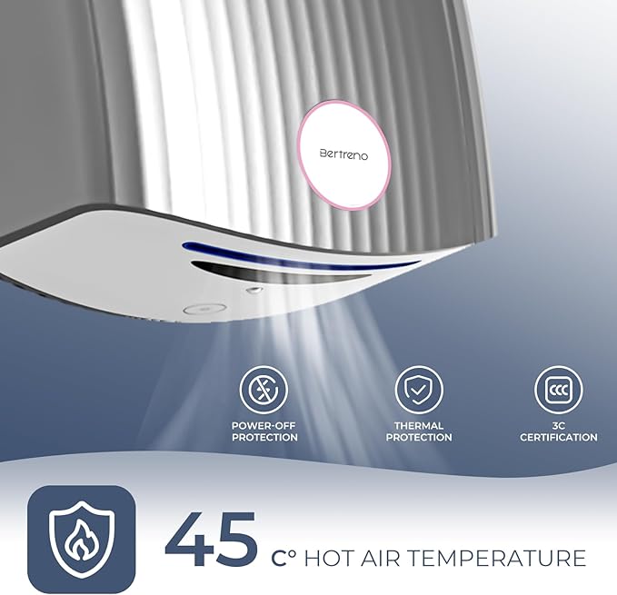 Commercial Hand Dryer Bathroom 110V Compact Electric Hand Dryers for Bathrooms Commercial High Speed Plug in Hand Dryers Home LED Work Light and Low Noise Silver