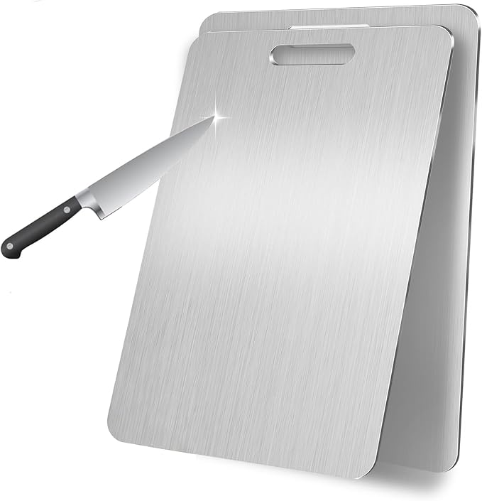 Katori Titanium Cutting Board, New 100% Pure Titanium Cutting Boards for Kitchen, Double Sided Food Metal Chopping Board, Non Toxic Dishwasher Safe Durable Metal Cut for Meat Fruit Vegetable (M+L)