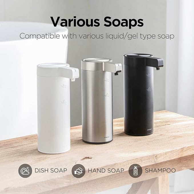 Automatic Liquid Soap Dispenser Stainless Steel Touchless Hand Soap Dispenser with Waterproof IPX5 Motion Sensor Dish Soap Dispenser for Kitchen Bathroom (Rechargeable (Black))