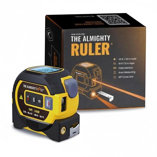 The Almighty Laser Tape Measure Ruler | Laser Distance Measurer, Magnetic Heavy-Duty Tool with Digital Level, Smart Range Finder, Easy-Read Display | 196ft/60m