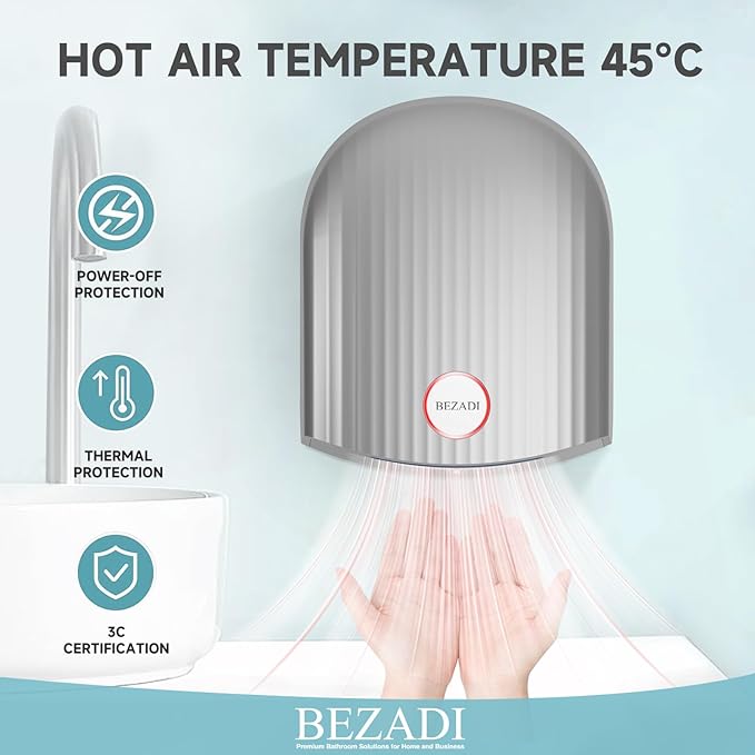 1200W Commercial Hand Dryer, High-Speed Hot & Cold Wind, Wall Mounted, Automatic Hand Dryer for Home, Bathroom, Industry - 110V, Silver, ABS Material